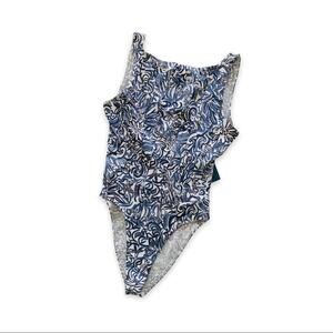 Vintage Nike White and Blue Floral Print Bodysuit Medium